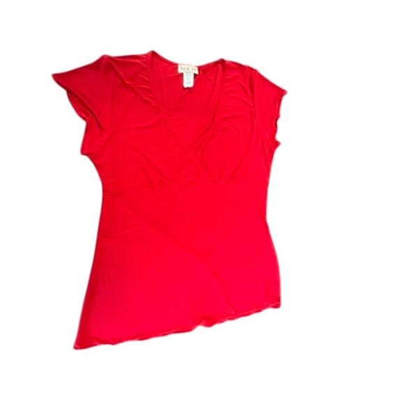 "M.K.M. DESIGNS" V Neck Flutter Slv Y2k Top SZ XL Back Tie Babydoll Flowy Cross - Picture 7 of 10